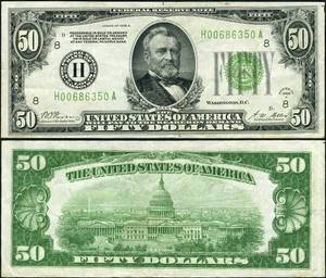 FR. 2101 H $50 1928-A Federal Reserve Note St. Louis H-A Block VF+ - Picture 1 of 3