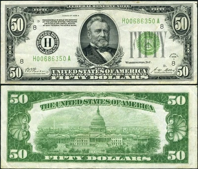 FR. 2101 H $50 1928-A Federal Reserve Note St. Louis H-A Block VF+ - Image 1 of 3