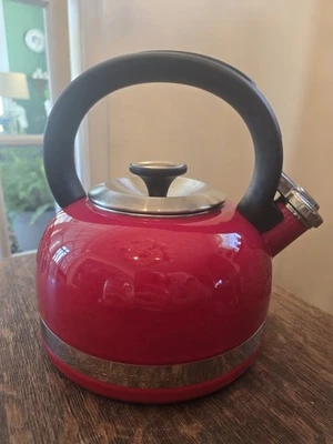 KitchenAid Red Enamel 2 Qt Stainless Steel Stove Top Whistling Tea Kettle WZ443 - image 1 of 4