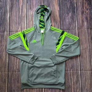Adidas Climalite Three Stripe Gray And Neon Green Hoodie Mens Sz Medium Pocket - Picture 1 of 8