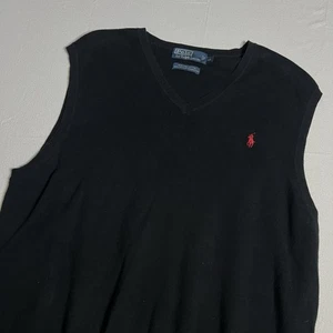 Polo Ralph Lauren V-Neck Sweater Vest Men's XL Black Pullover Pima Cotton - Picture 1 of 7