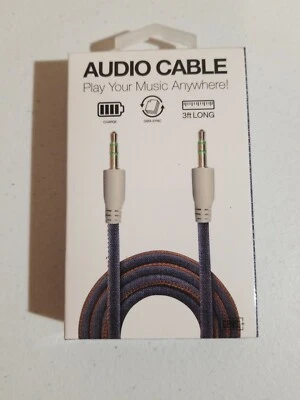  3ft 3.5mm Male to Male Audio Cable 3' Tablet MP3 Car Denim Blue NIB Gems - Image 1 of 3
