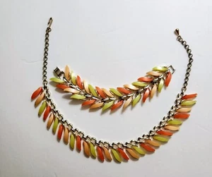 Signed Claudette Vintage Necklace & Bracelet Orange Peach Melon Thermoset - Picture 1 of 14
