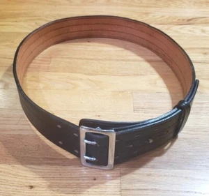Don Hume Black Leather 2.25" Police Duty Belt B101 Silver Buckle Stitch Size 42 - Picture 1 of 12