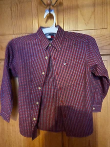 Tommy Hilfiger little boys long sleeve button shirt size 7 red plaid EUC - Picture 1 of 3