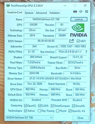 0J27RG Nvidia Geforce GT730 2GB DDR3 HDMI DVI VGA 64 bit Graphic Card J27RG - Image 1 of 4