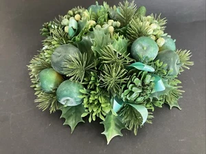 Christmas Candle Ring Plastic Vintage Blue Green Berry Fruit Holly Apple Pine - Picture 1 of 8