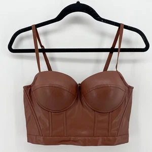 Rue21 Structured Cropped Tank Top Brown Faux Leather M New - Picture 1 of 4