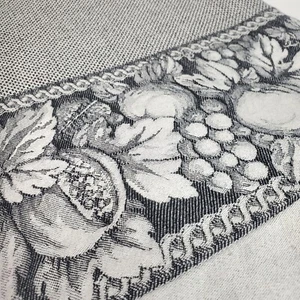 William Sonoma Baumwolle 88 x 63 Graustufen Botanische Früchte Jacquard Tischdecke - Bild 1 von 8