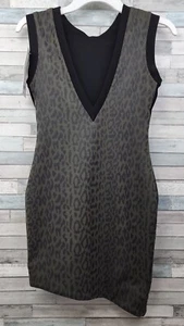Vestido Bec + Bridge Talla 6 Spotted Cub Reversible Bodycon Mini Gris Verde Negro  - Imagen 1 de 11