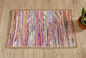 Handmade Indian Chindi Rag Rug 100% Recycled Cotton Large Small Woven Floor Mat - Picture 1 of 3