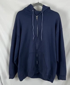 Vintage Majestic Full Zip Up 2XL Dark Blue Sports Blank Hoodie Sweatshirt - Picture 1 of 3