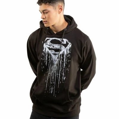 Official DC Comics Mens Superman Paint Hoodie Black Sizes S - XXL - Image 1 of 4