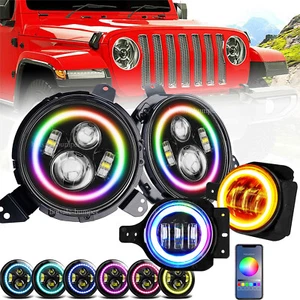 Combo de faros Halo LED RGB de 9" pulgadas para Jeep Wrangler JL JLU Gladiator 2018+ - Imagen 1 de 12