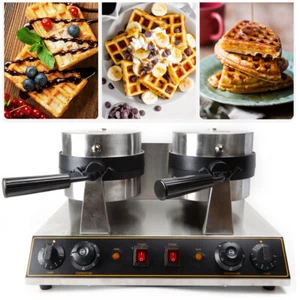Commercial Dual Head Belgian Waffle Maker Rotating Double Waring Breakfast Maker - Picture 1 of 12