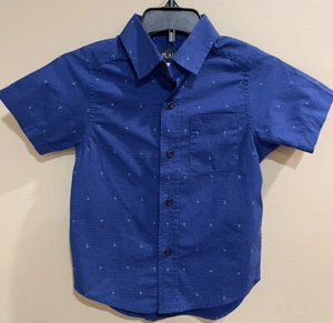 The Children’s Place Royal Blue Short Sleeve Shirt w/ Mini Palm Trees Sz 4 NWT - Picture 1 of 5