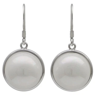 Orecchini Pendenti Perla di Conchiglia Bianco Rotondo Pianura 925 Argento, Donna - Immagine 1 di 2