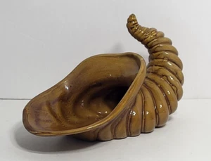 Vintage Atlantic Mold Ceramic Cornucopia Horn of Plenty 9" Long Tan/Biege - Picture 1 of 10