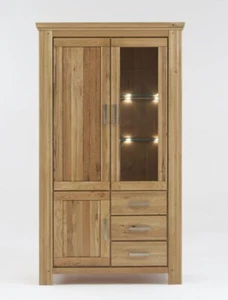 Vitrine 115x210x45 Wildeiche teilmassiv Glasschrank Schrank Wohnzimmer Viterbo - Bild 1 von 4