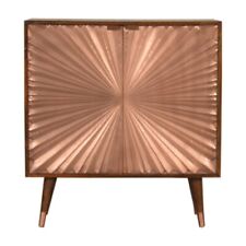 Art Deco Copper Drinks Cabinet Cocktail Stand Solid Dark Wood Finish Sunrise