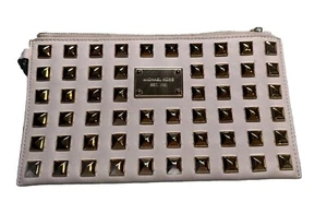 Michael Kors Gold Pyramid Studded Large Wristlet Saffiano Leather - Picture 1 of 13
