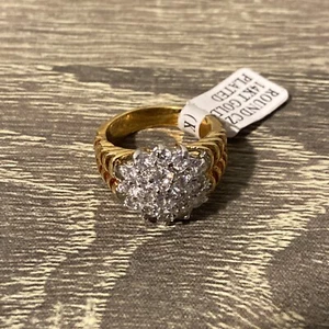 Round CZ 14K Gold Plated Size 6 Flower Ring - Picture 1 of 5