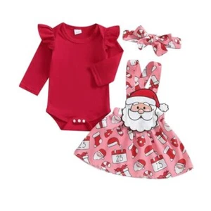 My First Christmas Baby Girl Outfit Newborn Romper 0-3 Months A Santa Red - Picture 1 of 8