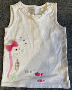 Gymboree Top Girls 4T White Pink Mint Green Seahorse Fish Ruffle Sleeveless - Picture 1 of 9