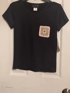 Girls Kids Can’t Miss Crochet Pocket Tee Black Size 14/16 - Picture 1 of 3