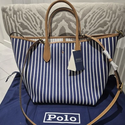 Polo Ralph Lauren Bellport Blue & White Striped  Canvas Medium Tote rrp £269 - Image 1 of 4