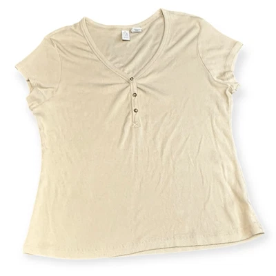 JOIE Women’s Beige Short Sleeve Button Front Henley Tee Size XL - Image 1 of 4