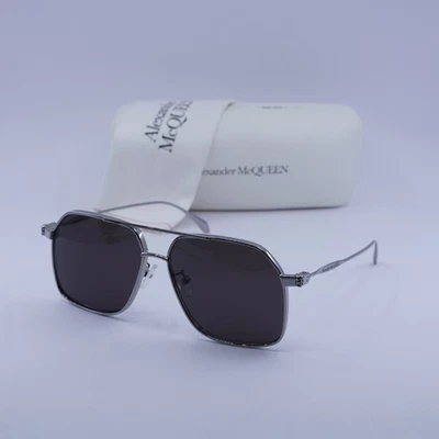 Alexander McQueen AM0372S 001 Ruthenium/Grey 59-14-145 Sunglasses New Authentic - Image 1 of 4