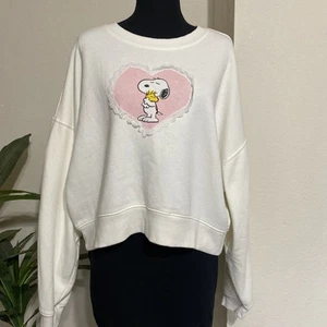 Sudadera Peanuts para mujer XL Snoopy Woodstock corazón encaje gran tamaño cuadrado marfil - Imagen 1 de 9