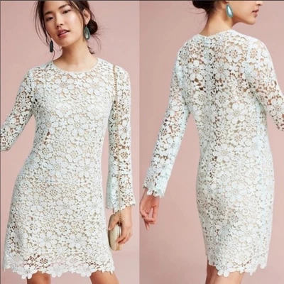 Vestido Anthro Shoshanna Moira Como Nuevo Verde Azul Hielo Algodón Encaje Día de San Valentín talla 6 Foto 1 de 4