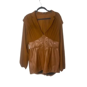 Fashion Nova Corset Barboteuse Cuir Marron Camel Taille XL Col Mousseline Transparent - Photo 1/8