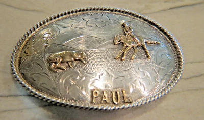 Sterling Silver & 10k Gold Sunset Trails  Bull Trophy Belt Buckle 70.7 grams - Image 1 of 4
