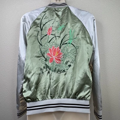 Cali 1850 Juniors Green Bomber Faux Satin Varsity  Zip Up Jacket  Sz. Medium M  - Image 1 of 4