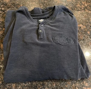 Harley Davidson Henley Shirt Men's XXL 2XL Black On Black Long Sleeve Retro - Picture 1 of 7