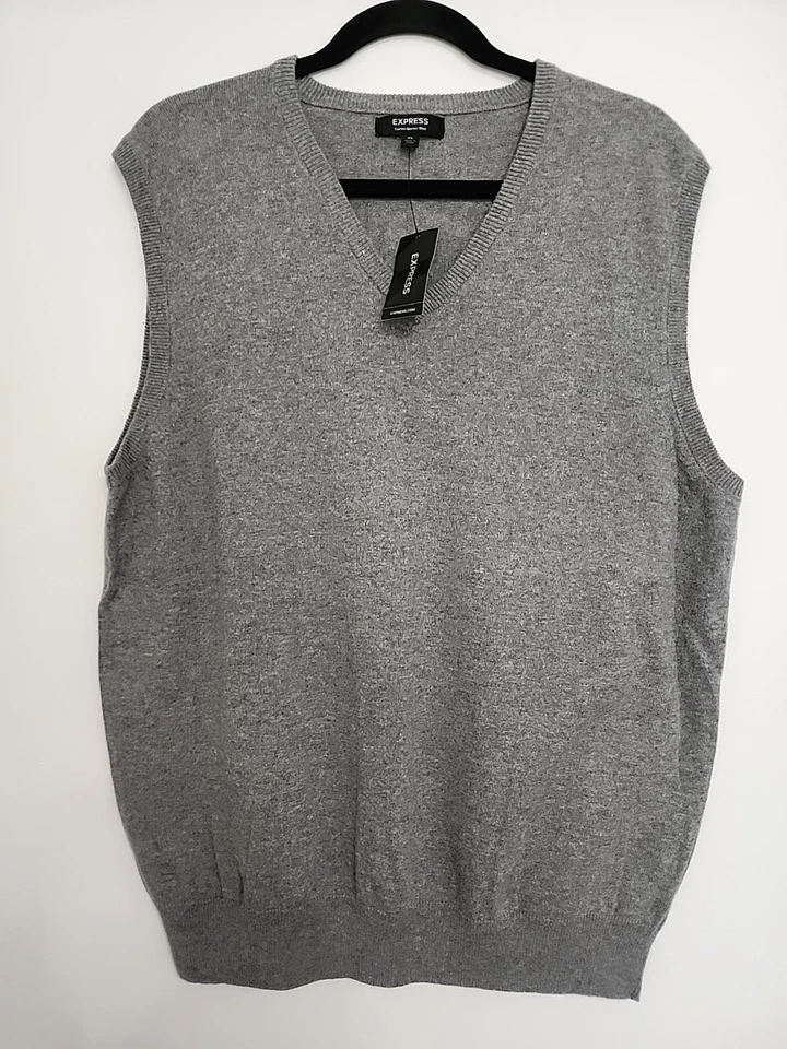 Chaleco Suéter Express Para Hombre XL Lana Merino Gris Cuello en V Sin Mangas Foto 1 de 4