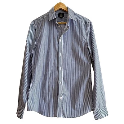 Camisa pequeña H&M para hombre azul a rayas con cuello abotonado calce ajustado manga larga Foto 1 de 4