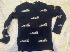 Mens Prada Race Car Intarsia Wool Dark Blue Sweater - Picture 1 of 4
