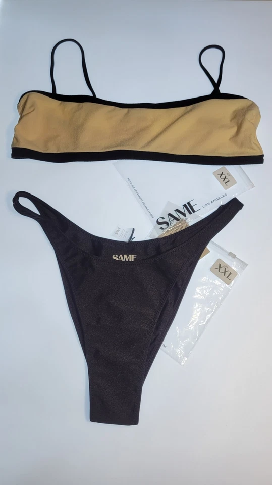 SAME Bikini Los Angeles Mujer Top XXL Parte Inferior Grande Punta Alta Imitación Gamuza Crema Foto 1 de 4
