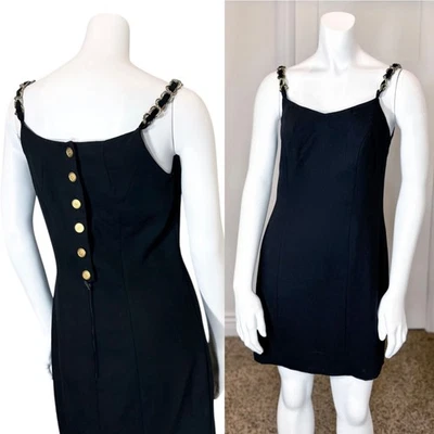 VESTIDO VINTAGE AÑOS 80 CORREA CADENA BOTÓN S 4 Mini Fiesta Grunge Punk Alt Y2K Lana Foto 1 de 4