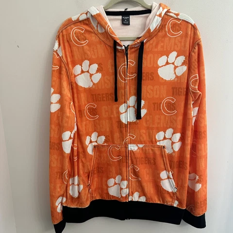 Clemson University Tigers Rough Tones Velour Hoodie Full Zip NCAA Jacket Size XL Cover