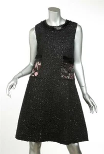 MARC JACOBS Negro Tweed Sin mangas Estampado Metálico Bolsillos Vestido 6 NUEVO $2600 - Imagen 1 de 6