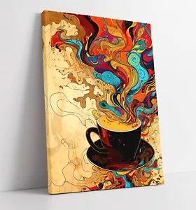 COFFEE CUP WARM COLOURFUL AROMA -DEEP FRAMED CANVAS WALL ART PICTURE PRINT - Picture 1 of 2