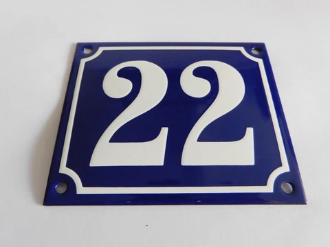 Vintage / Antique French Handmade 4.75 x 4" Enamel Plaques House Number Sign 22 Cover