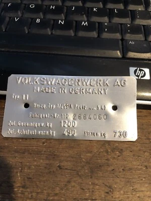 Volkswagen Tipo 11 1970 sedán Beetle VIN placa de identificación con nombre original Alemania artículo #3 Foto 1 de 3