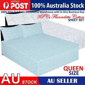 Icf Store Cotton Flannel Flannelette 40cm Deep Wall Mega Sheet Set Queen Size AU - Picture 1 of 13