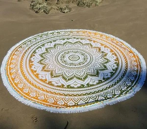 Hippie Ombre Mandala Round Beach Boho Tapestry Bohemian Indian Yoga Mat Throw - Picture 1 of 2